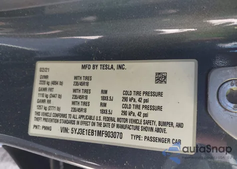 2021 Tesla Model 3 Long Range Dual Motor All-Wheel Drive из США, поврежденный, VIN 5YJ3E1EB1MF903070